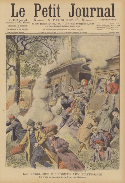 Lesní požáry ve Spojených státech (barevná litografie) od French School