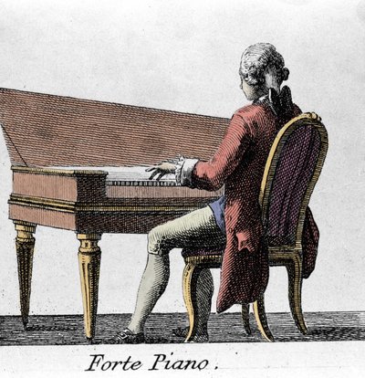 Hráč na klavír Forte. Rytina z konce 18. století. od French School