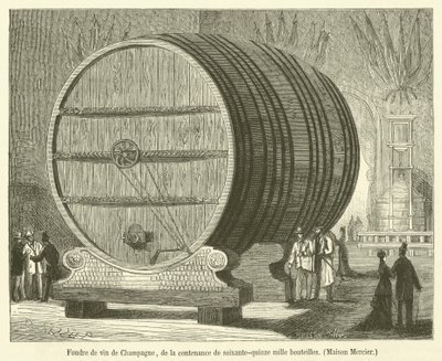 Víno Foudre of Champagne, o kapacitě sedmdesát pět tisíc lahví, Maison Mercier (rytina) od French School