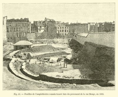 Vykopávky římského lampového divadla nalezené při kopání rue Monge v roce 1869 od French School