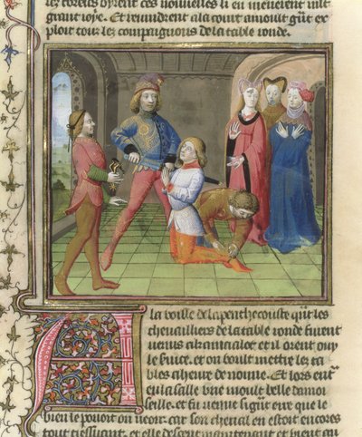Fr.120 f.522v Rytíř Lancelota z Příběhu Lancelota v La Quite de Saint Graal od French School