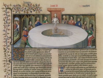 Fr.120 f.524v Rytíři kulatého stolu z Příběhu Lancelota, z La Quite de Saint Graal od French School