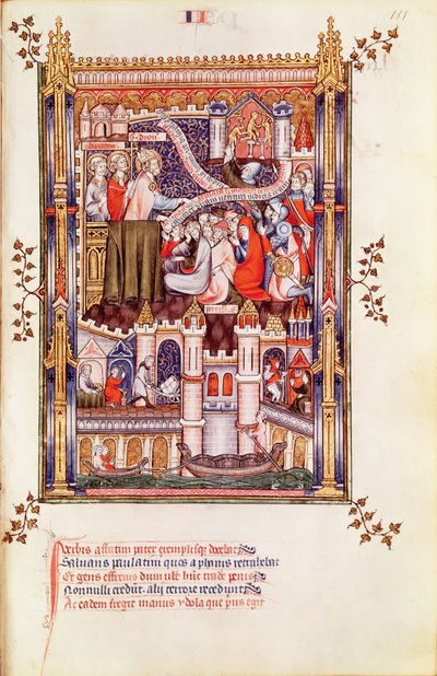 Fr 2091 fol.111 St. Denis kázání Pařížanům, kteří lámou své pohanské modly, z Vie de St. Denis, 1317 od French School