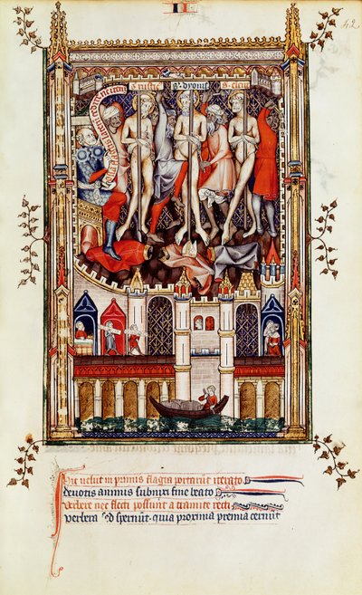 Fr 2092 f.42 Třetí bičování sv. Denise a jeho společníků, z Vie de St. Denis, 1317 od French School