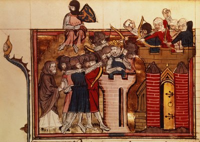 Fr 22495 f.69v Křižácký útok na Jeruzalém v roce 1099, z knihy Le Roman de Godefroi de Bouillon od French School