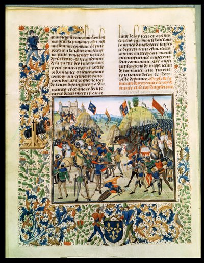 Fr 2643 f.165v Bitva u Crecy ze stoleté války, z Froissarts Chronicle, 24. srpna 1346 od French School