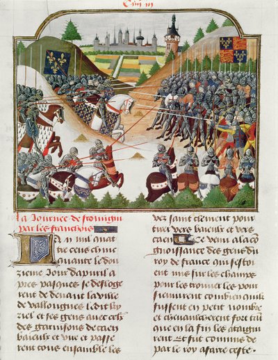 Fr 2691 f.183 Bitevní scéna z "Kroniky Karla VII. Francouzského" od Jehana Charetiera (pergamen) od French School