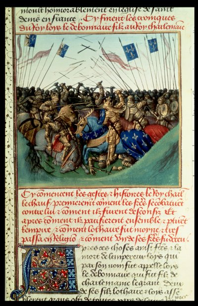 Fr 6465 f.140 Lothair I (795-855) Císař Západu v boji se svými bratry Ludvíkem Němcem (asi 804-76) a Karlem Plešatým (823-77) ve Fontenoy en Puisaye v roce 841 od French School