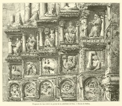 Fragment basreliéfů z portálu katedrály Sens (rytina) od French School