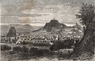 Francie, Auvergne, Haute-Loire (43), Le Puy en Velay (Le-Puy-en-Velay) - rytina v „La France illustrée: geografie, histoire, administrativní statistika“ od V.A. Malt-Brown. 1884 od French School