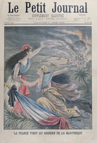 Francie pomáhá Martiniku po erupci sopky, Montagne Pelee, na Martiniku, z Le Petit Journal, 1. června 1902 od French School