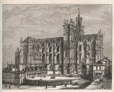 Francie, Lorraine, Moselle (57), Metz: Katedrála Saint Etienne de Metz - rytina v „La France illustrée: geografie, historie, statistická správa“ od V.-A. Sladově hnědá. 1884 od French School