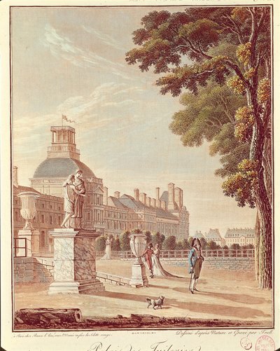 Francie, Paříž, palác Tuileries, rytina od French School