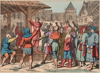 Francie ve středověku: komuny - Komunální charta - Přísaha - Rytina konce 19. století v „“ Nos Gires Nationales – Images et recits““ od French School