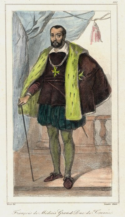 Francesco de Medici (Francis de Medicis), velkovévoda toskánský (1541 - 1587), otec Marie Medicejské. Rytina 19. století. od French School