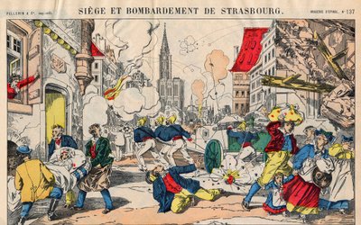 Francouzská pruská válka (1870-1871), 23. srpna 1871 byl Štrasburk bombardován a měl se 28. září vzdát. Epinální zobrazování od French School