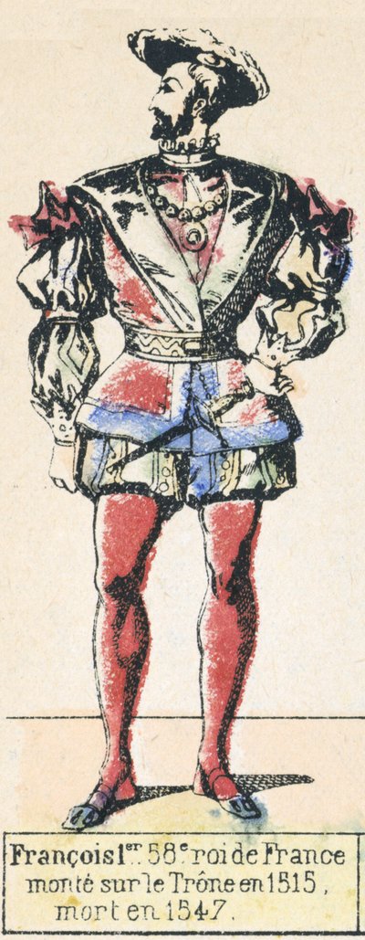 Francois 1er, 58. král Francie, nastoupil na trůn v roce 1515, zemřel v roce 1547 (barevná rytina) od French School