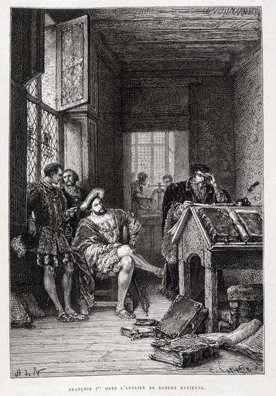 Francois 1. v ateliéru Roberta Estienna - rytina od French School