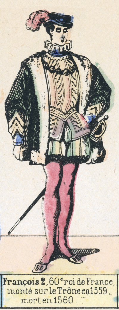 Francois 2, 60. král Francie, nastoupil na trůn v roce 1559, zemřel v roce 1560 (barevná rytina) od French School