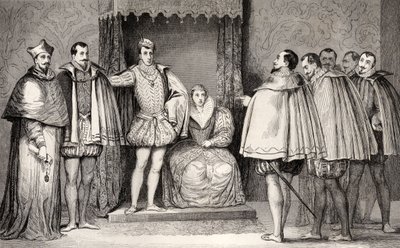 Francois II (1544-60) říká parlamentním poslancům, že vévoda z Guise a kardinál budou vládnout státu, z „Histoire de France“ od Colarta, vydaného kolem roku 1840 od French School