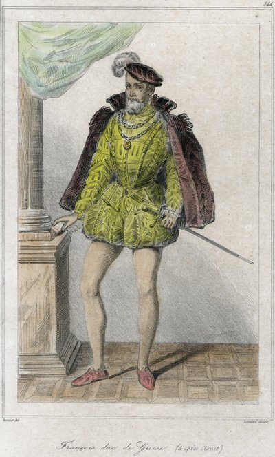 František I. Lotrinský, 2. vévoda z Guise (1519 - 1563). První náboženskou válku odstartoval masakr ve Wassy (Vassy) (1562). Rytina 19. století. od French School