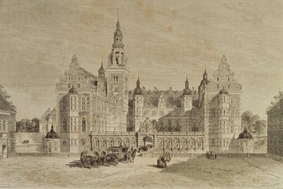 Zámek Frederiksborg, Hillerod, Dánsko, 50. léta 19. století, z `Le Tour du Monde, vydáno Paříž, 60. léta 19. století od French School