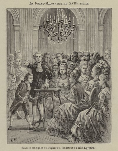 Svobodné zednářství v 18. století: magická seance vedená Aleesandrem Cagliostrem, zakladatelem egyptského ritu (rytina) od French School