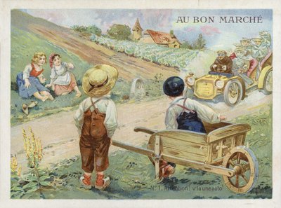 Francouzské děti sledují jedoucí auto od French School
