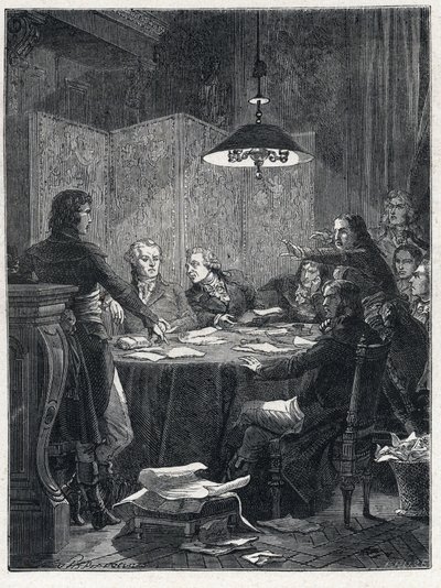 Francouzská revoluce: Zasedání Výboru veřejné spásy, revoluční vlády zřízené Národním shromážděním v roce 1793. od French School