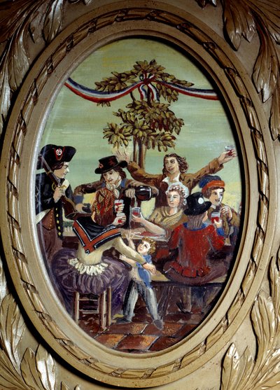 Francouzská revoluce: “”Republikánské jídlo v Cafe Le Procope v Paříži”” Anonymní obraz. Paříž 18. století, Le Procope od French School
