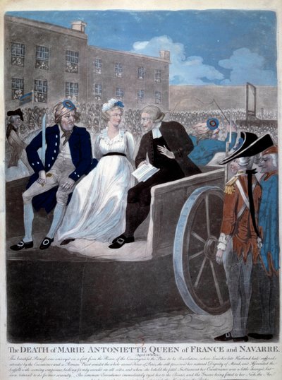Francouzská revoluce: "Francouzská královna Marie Antoinetta (1755-1793) je odvedena na gilotinu. Rytina z roku 1793. Paříž, knihovna Arzenálu od French School