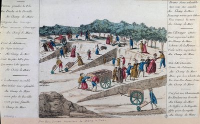 Francouzská revoluce: dělníci na Champs de Mars v roce 1789 v Paříži. Paříž, Musee Carnavalet od French School