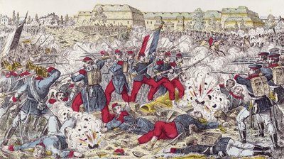Francouzské jednotky obklíčené pruskou armádou v bitvě u Sedanu, 31. srpna 1870 od French School