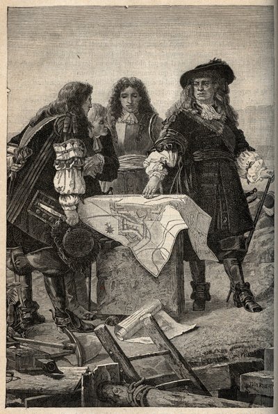 Francouzský architekt Vauban vypracovává plány opevnění Belfortu (východní Francie) na žádost Ludvíka XIV. v roce 1687 - Sebastien Le Prestre de Vauban uvádí plány opevnění Belfortu - rytina „” PATRIE”” - POPIS PECTUREEQU od French School