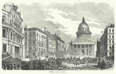 Francouzské armádní jednotky útočící na povstalce okupující Pantheon, Paříž, 24. června 1848 (rytina) od French School