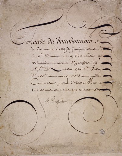 Francouzská kaligrafie: Dopis z účetní komory od Louise Barbedora kolem roku 1640. od French School