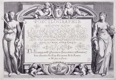 Francouzská kaligrafie: Poecilografie, frontispis, od Baptista de Beaugrand v roce 1606. od French School