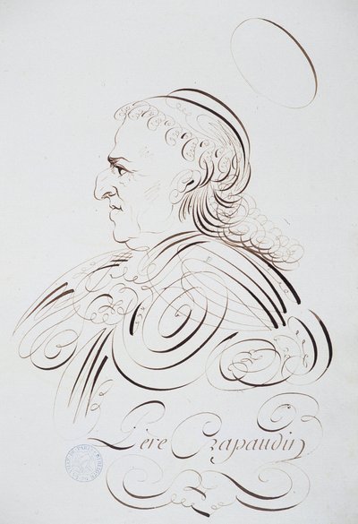 Francouzská kaligrafie: Portrét otce Crapaudina od Bernarda z Paříže kolem roku 1780. Historická knihovna města Paříže. od French School