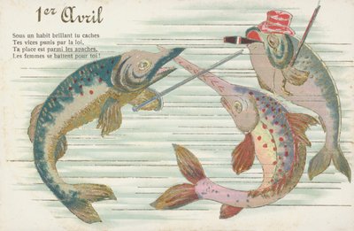 Francouzská pohlednice s vyobrazením ryby u příležitosti apríla (Poisson d