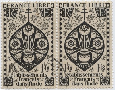 Francouzská zařízení v Indii - FRANCE LIBRE a kříž Lorraine - Razítko 1942 od French School