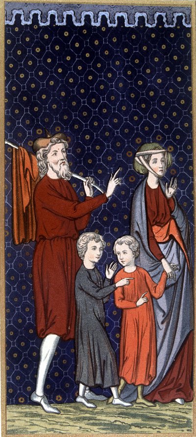 Francouzská rodina ve 14. století - v „“ Přepychové umění kostýmu a nábytku“, ed. Mangard-Maugé od French School