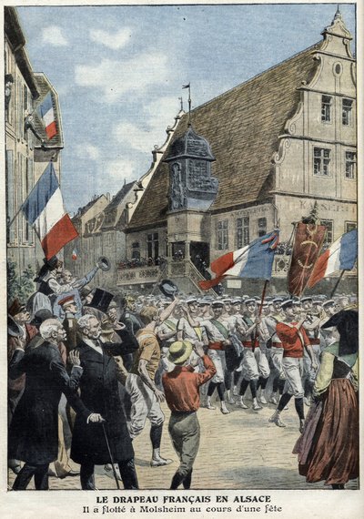 Francouzská vlajka opět vlaje v ulicích Molsheimu v Alsasku během sportovního veletrhu v „Le Petit Journal“ 4. července od French School