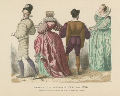 Francouzské dámy a pánové z c1584 od French School