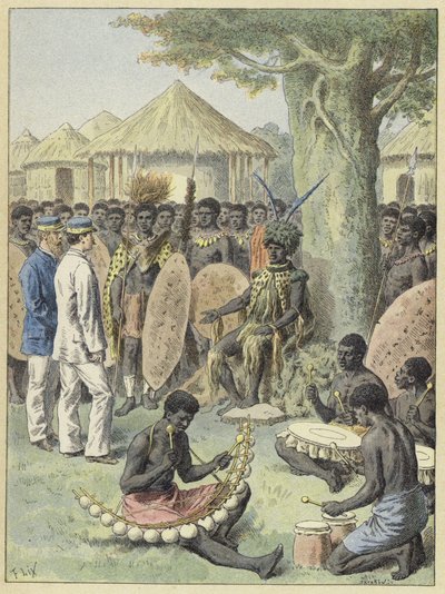 Francouzští důstojníci přijati africkým náčelníkem od French School