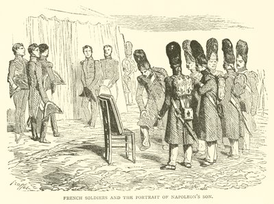 Francouzští vojáci a portrét Napoleonova syna (rytina) od French School