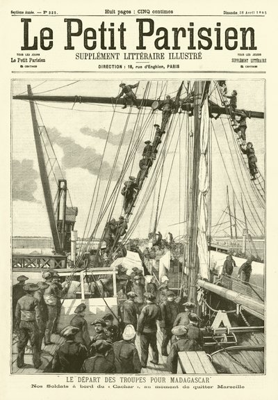 Francouzští vojáci odjíždějící z Marseille na Madagaskar (rytina) od French School
