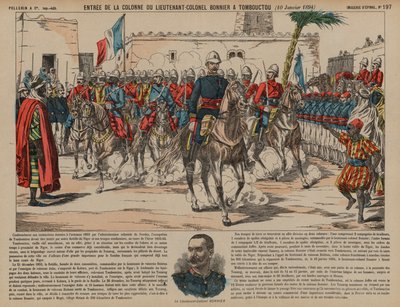 Francouzské jednotky, kterým velel podplukovník Eugene Bonnier, vstupují do Timbuktu od French School
