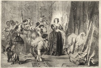Fronda - Lidé chtějí vidět krále: Paříž, Královský palác, 9. února 1651 - Fronda: v noci 9. února 1651 v Královském paláci Anna Rakouská (1601-1666) ukazuje Ludvíka XIV., známého jako Le Král Soleil (král Soleil nebo Ludvík Veliký od French School