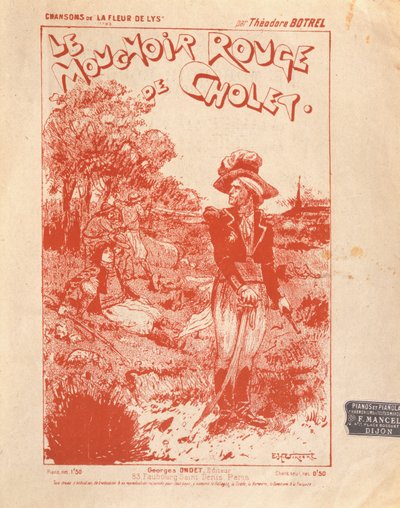 Přední strana obalu pro hudbu k písni Le Mouchoir Rouge de Cholet, kterou napsal a složil Theodore Botrel od French School