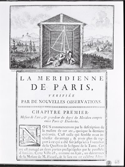 Přední strana první kapitoly La Meridienne de Paris od Cesara-Francoise Cassiniho de Thury, 1744 od French School